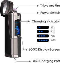 AngLink USB-s elektromos öngyújtó, szélálló plazma gyújtó LED kijelzővel 2