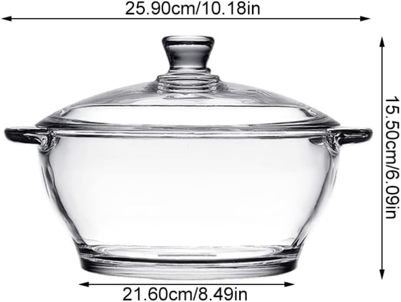 Angoily 1300 ml üveg főzőedény fedővel, hőálló üvegedény