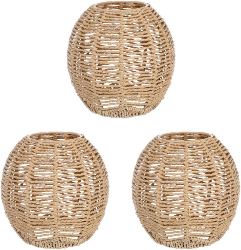 Angoily 3 darabos fonott lámpaernyő rattan függőlámpa vintage 14x15 cm