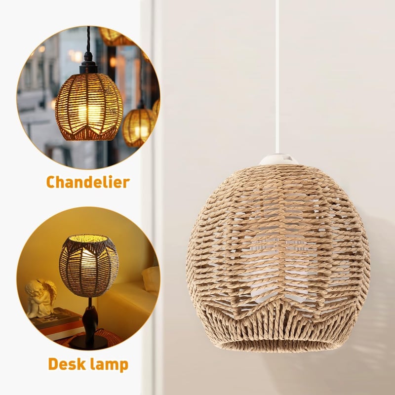 Angoily 3 darabos fonott lámpaernyő rattan függőlámpa vintage 14x15 cm