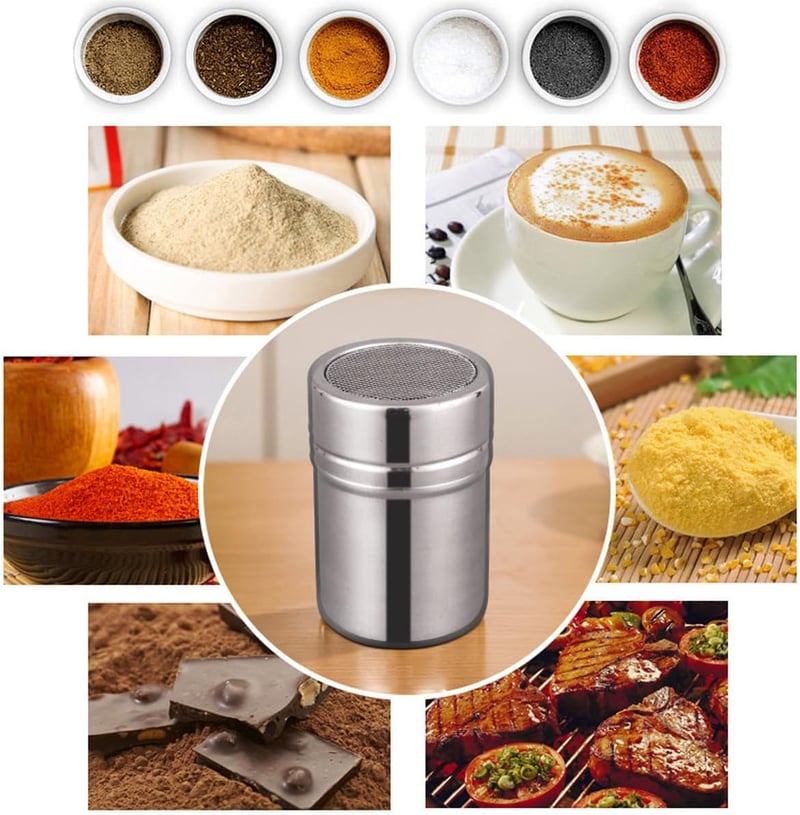 Anicy 2 db rozsdamentes porcukor, kakaó és cappuccino shaker fedéllel sablonnal, kávé, csoki, cukor, só, liszt szóráshoz