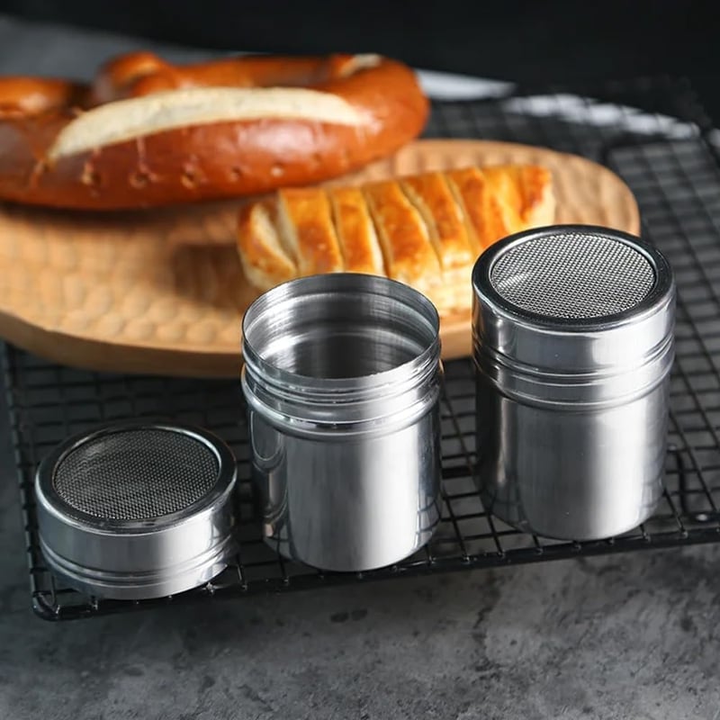 Anicy 2 db rozsdamentes porcukor, kakaó és cappuccino shaker fedéllel sablonnal, kávé, csoki, cukor, só, liszt szóráshoz