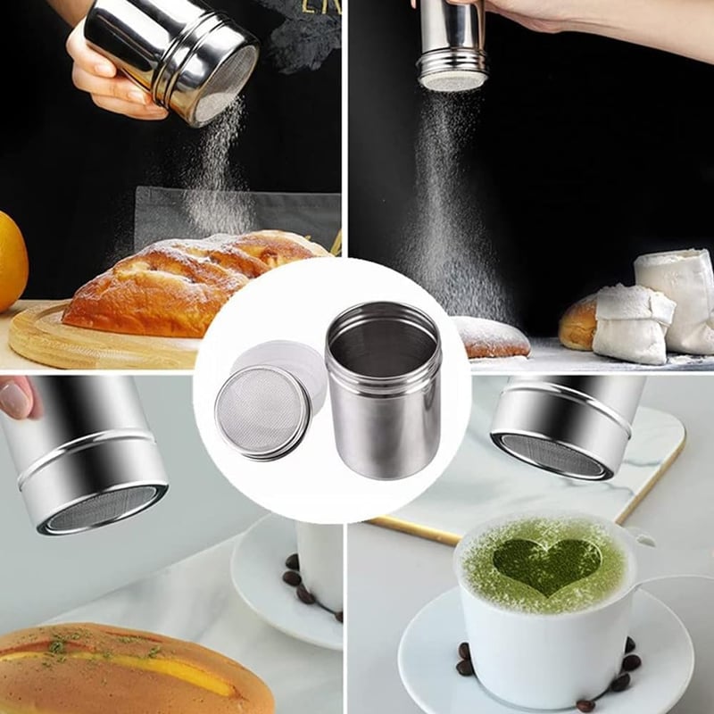 Anicy 2 db rozsdamentes porcukor, kakaó és cappuccino shaker fedéllel sablonnal, kávé, csoki, cukor, só, liszt szóráshoz