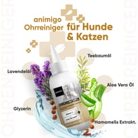 animigo Čistiaci prostriedok na uši pre psov a mačky – 250 ml ušné kvapky – Čajovníkový olej, levanduľový olej, kyselina salicylová, extrakt z hamamelu a aloe vera – Hygiena uší 2