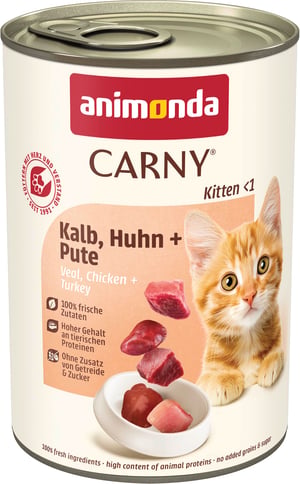 Animonda Carny Kitten nedves macskaeledel borjúval, csirkével és pulykával – 12 x 400 g