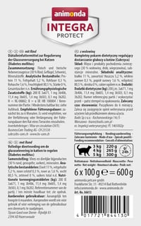 Hrană umedă pentru pisici Animonda Integra Protect Diabetes cu vită – pentru pisici cu diabet, fără zahăr, 6 x 100 g 6