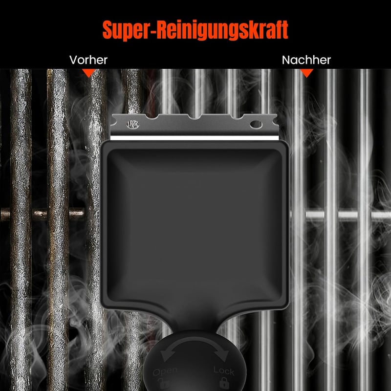 ANJUKE 4 az 1-ben grillkefe rozsdamentes acél kaparóval és cserélhető fejjel - DE-Grillbürste schwarz, Black