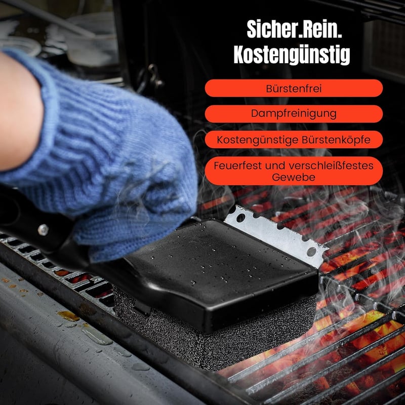 ANJUKE 4 az 1-ben grillkefe rozsdamentes acél kaparóval és cserélhető fejjel - DE-Grillbürste schwarz, Black