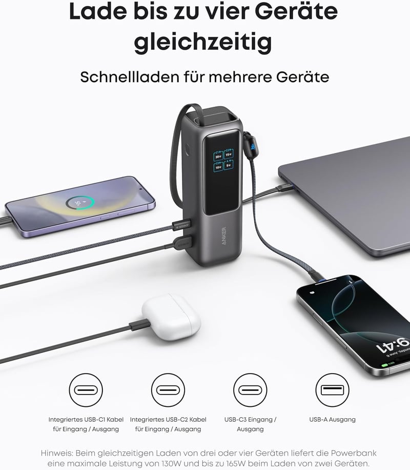 Anker 25000 mAh 165W Laptop Powerbank 3 USB-C Repülőgép-kompatibilis - black