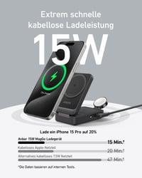 Nabíjacia stanica Anker MagGo 3-v-1, 15W bezdrôtová nabíjačka s certifikáciou Qi2, kompatibilná s MagSafe, pre iPhone 17/16/15/14, AirPods, Apple Watch 9 2