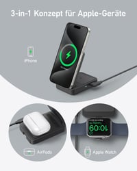 Nabíjacia stanica Anker MagGo 3-v-1, 15W bezdrôtová nabíjačka s certifikáciou Qi2, kompatibilná s MagSafe, pre iPhone 17/16/15/14, AirPods, Apple Watch 9 5