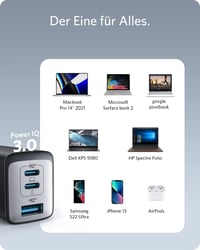 Anker Nano 65W USB-C hálózati töltő, 3 portos, PPS gyorstöltés 7