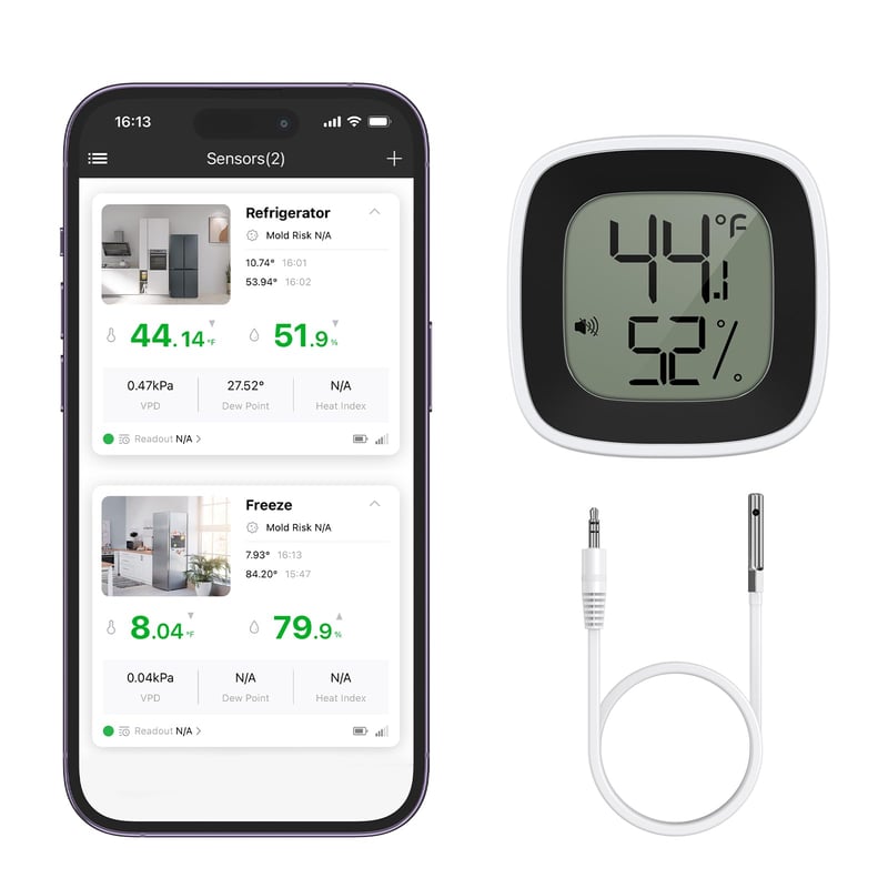 Termometru Bluetooth Ankilo cu alertă inteligentă, senzor de temperatură pentru frigider și acvariu, control prin aplicație, rază de acțiune 50 m, 1 buc.