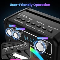 Ankuka Hordozható Karaoke Gép 2 Vezeték Nélküli Mikrofonnal, 15W Bluetooth Hangszóró LED Fényeffektussal 3