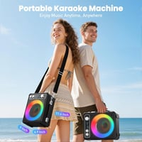 Ankuka Hordozható Karaoke Gép 2 Vezeték Nélküli Mikrofonnal, 15W Bluetooth Hangszóró LED Fényeffektussal 5
