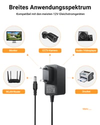 Adaptor alimentare Anlapus 12V 2A pentru cameră CCTV DVR, conector 5,5x2,1 mm, cablu 1 m, ștecher EU 3