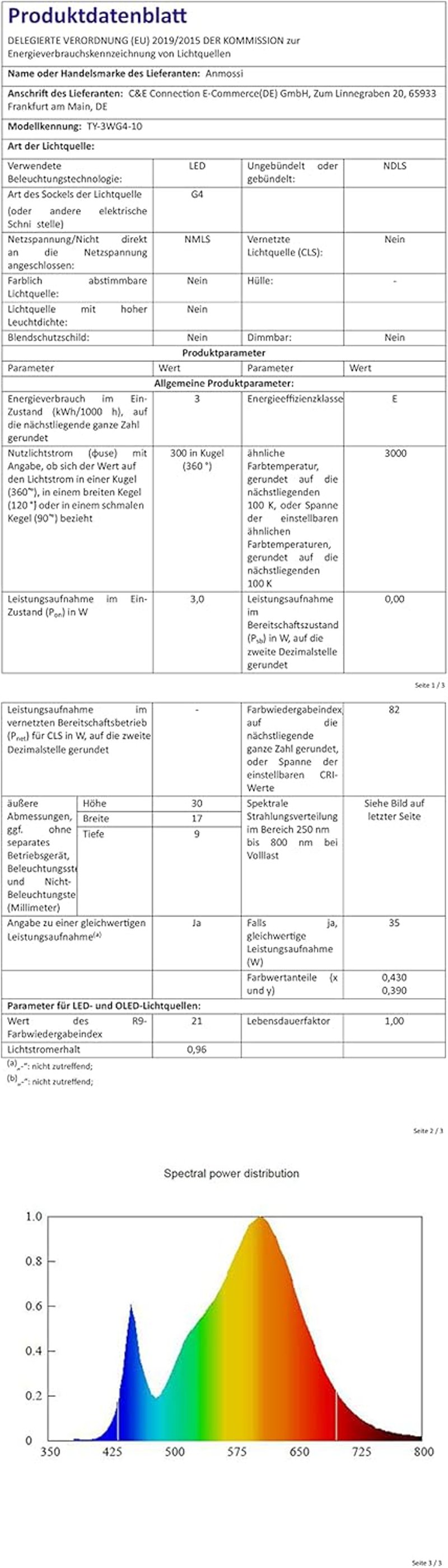 Anmossi G4 LED izzó 3W meleg fehér 3000K 12V 10db csomag