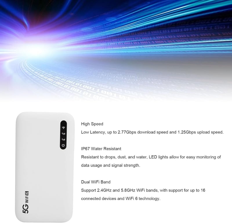 Annadue 5G WLAN hotspot 6100 mAh, 16 eszköz támogatás, hordozható mobilinternet