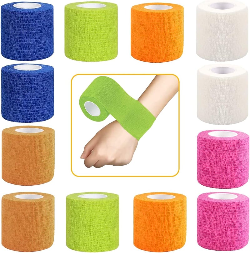 Annhao Öntapadó Rugalmas Kötszer 12 Tekercs - 5cm x 4.5m Sport Bandázs Kézre, Lábra, Térdre - Légáteresztő Elasztikus Fásli 12 Színben