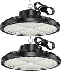 Pachet 2 bucăți proiector industrial cu LED ANNIFUNLY UFO 200W, 28000 lumeni, 6500K alb rece, IP65, pentru garaj, depozit, fabrică, stadion, hală 1
