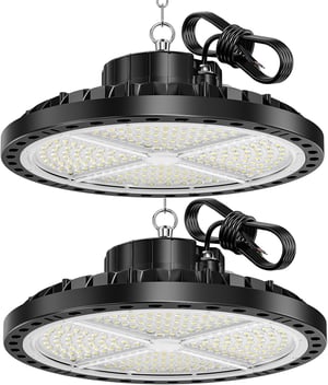 Pachet 2 bucăți proiector industrial cu LED ANNIFUNLY UFO 200W, 28000 lumeni, 6500K alb rece, IP65, pentru garaj, depozit, fabrică, stadion, hală