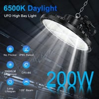Pachet 2 bucăți proiector industrial cu LED ANNIFUNLY UFO 200W, 28000 lumeni, 6500K alb rece, IP65, pentru garaj, depozit, fabrică, stadion, hală 2