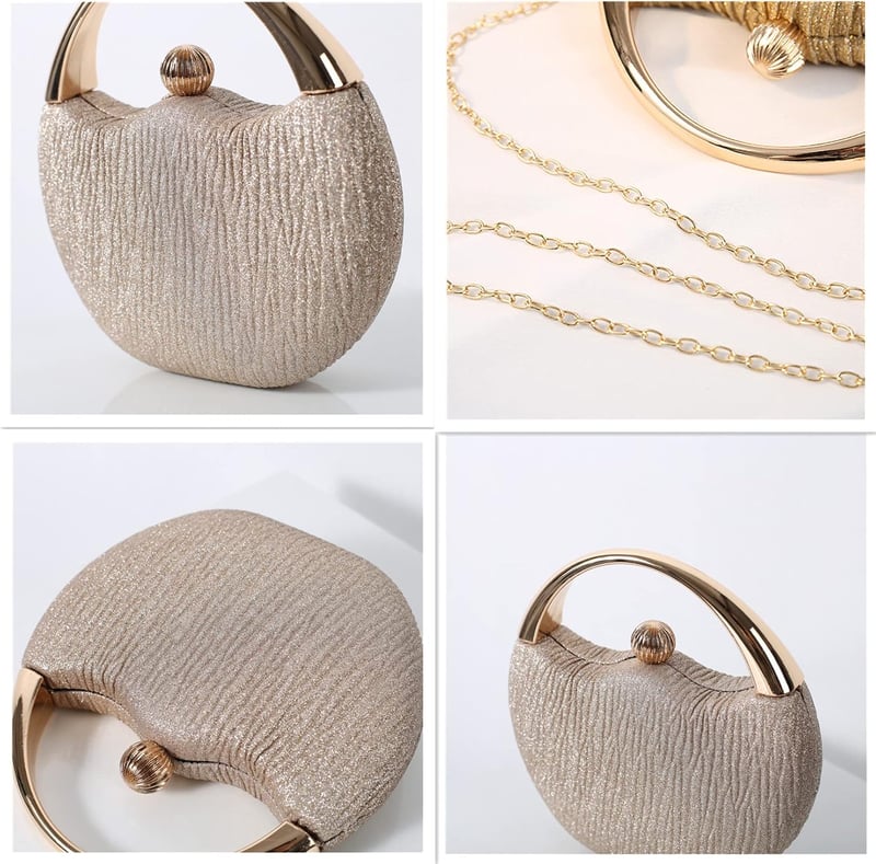 Anopo Női Flitteres Alkalmi Táska - Elegáns Estélyi Clutch Láncos Pánttal - Kerek Kézitáska Esküvőre, Bálra és Partikra