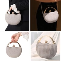 Anopo Női Flitteres Alkalmi Táska - Elegáns Estélyi Clutch Láncos Pánttal - Kerek Kézitáska Esküvőre, Bálra és Partikra 4