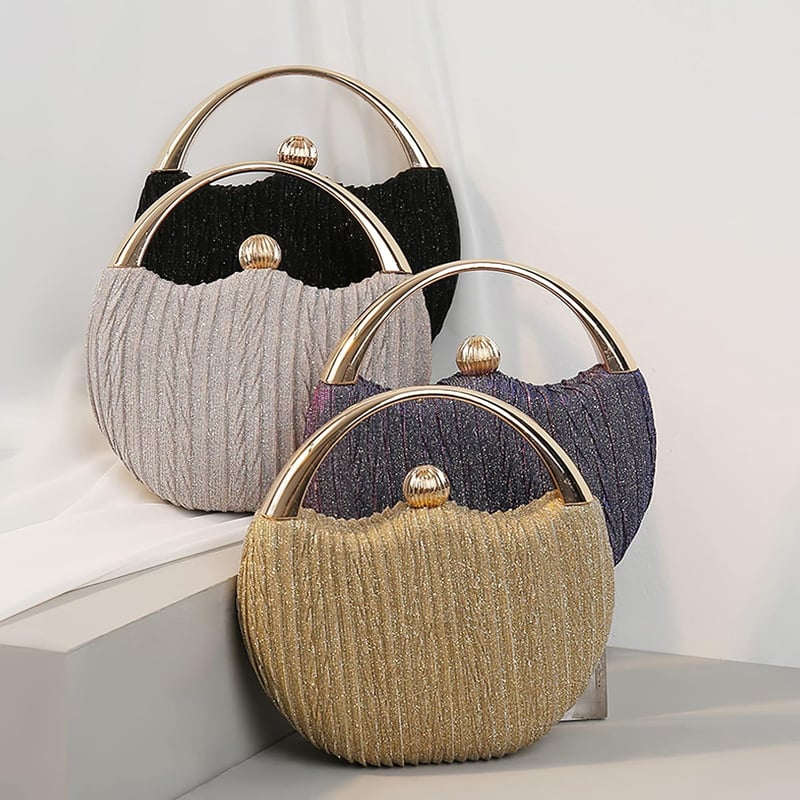 Anopo Női Flitteres Alkalmi Táska - Elegáns Estélyi Clutch Láncos Pánttal - Kerek Kézitáska Esküvőre, Bálra és Partikra