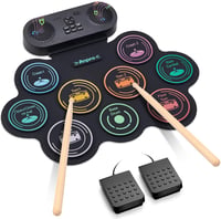 Anpro Electronic Drum Kit, 9 Drum Pads with Dual Stereo Speakers, Rollable Drum Kit with Pedals & Sticks, Headphones/Bluetooth/MIDI Support, Gift for Kids & Beginners 1