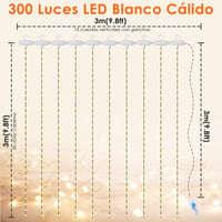 Anpro USB LED Fényfüggöny 300 LED - 3x3m Meleg Fehér Világítás 8 Fénymóddal, Távirányítóval - Beltéri Dekoráció Esküvőre, Partira 5
