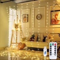Anpro USB LED Fényfüggöny 300 LED - 3x3m Meleg Fehér Világítás 8 Fénymóddal, Távirányítóval - Beltéri Dekoráció Esküvőre, Partira 7