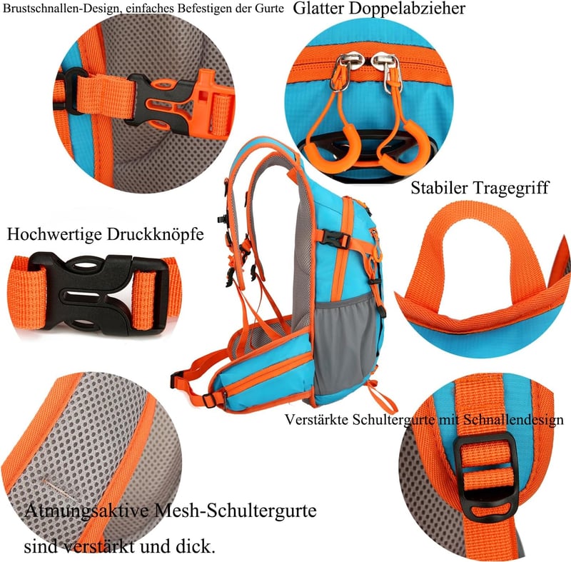 ANPTER Túra Hátizsák Férfi Női Vízálló Trekking Táska Laptop Rekesszel Könnyű Outdoor Kirándulás Utazás Fekete