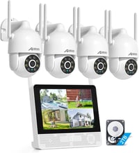 ANRAN 3K Kültéri WiFi Kamerarendszer - 8CH 10.5" Monitoros NVR 4db 5MP PTZ Kamerával, Automatikus Követés, Személy/Jármű/Állat Érzékelés, 2T 1