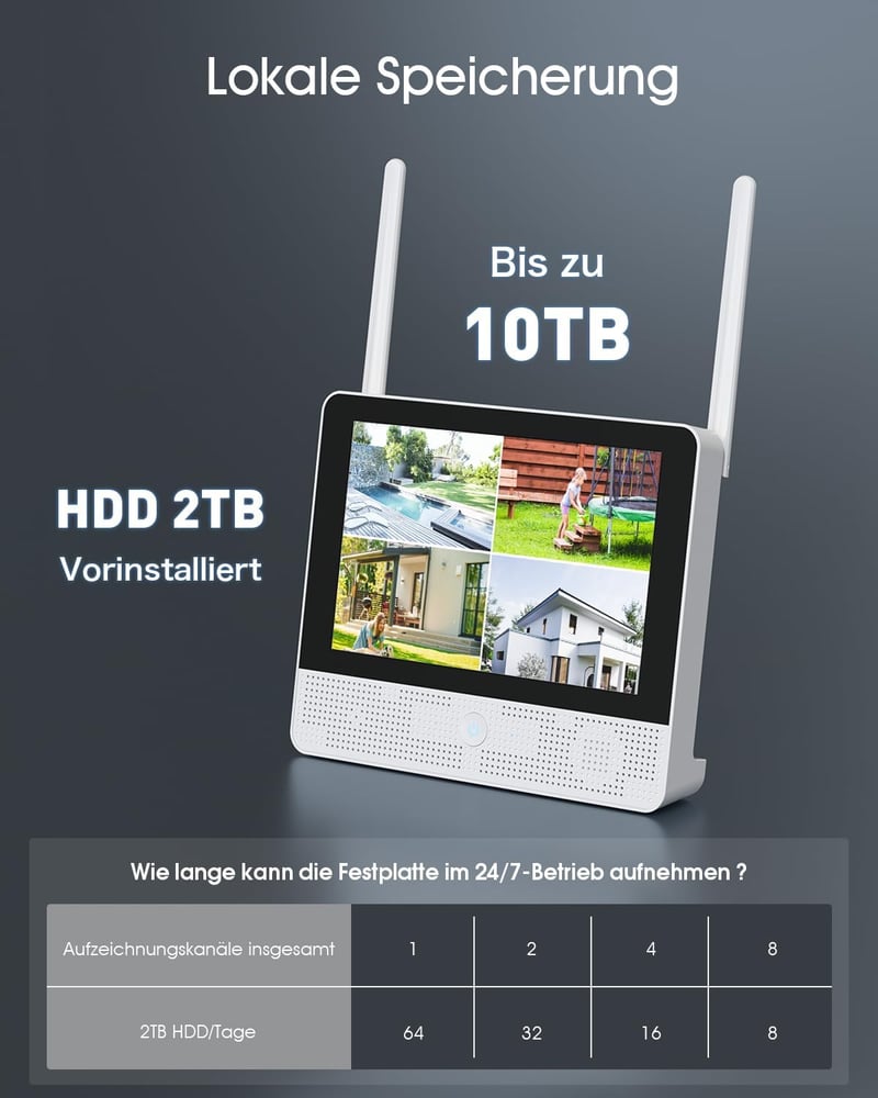 ANRAN 3K Kültéri WiFi Kamerarendszer - 8CH 10.5" Monitoros NVR 4db 5MP PTZ Kamerával, Automatikus Követés, Személy/Jármű/Állat Érzékelés, 2T
