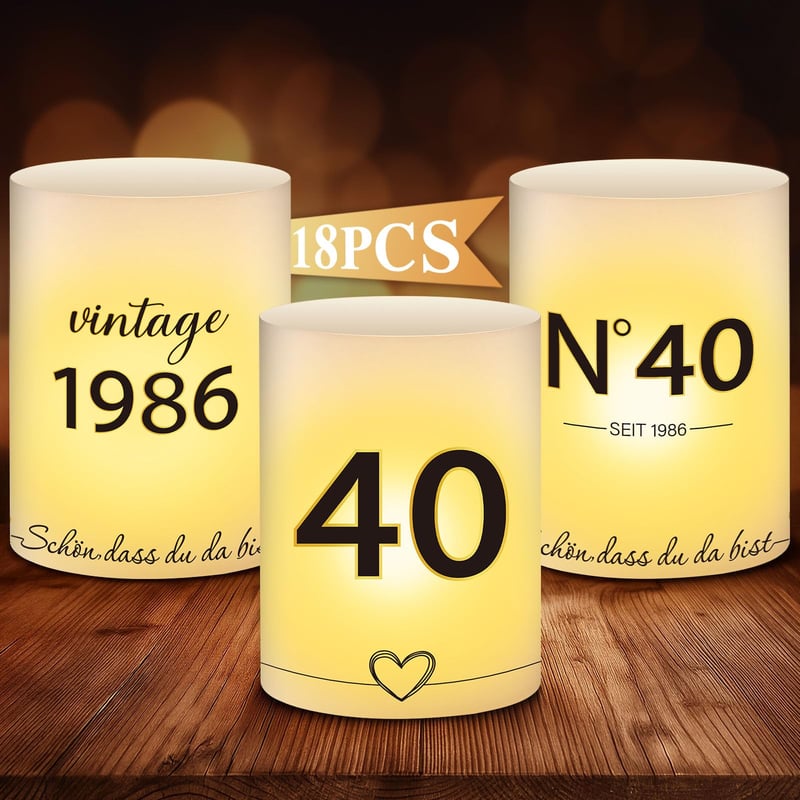 Set 18 Suporturi pentru Lumânări Anruzon, Decor de Masă pentru Zi de Naștere – Decorațiune cu Eucalipt pentru Femei și Bărbați – Decorațiuni de Petrecere „Happy Birthday” pentru Lumânări Pastilă și Lumânări Clasice