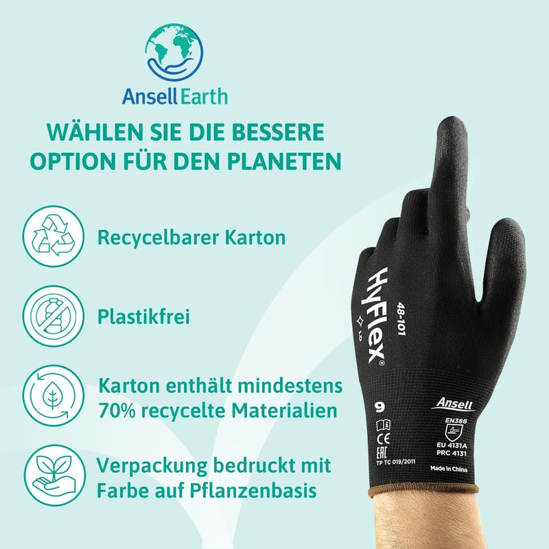 Ansell HyFlex 48-101 Nylon Munkakesztyű Fekete 12 Pár Méret 9