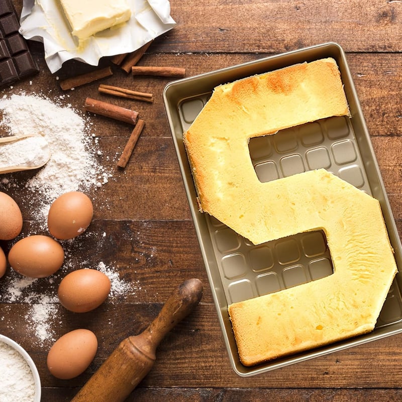 Anseom Szám és Betű Tortaforma Készlet, Nagy Tapadásmentes Sütőforma 9 Cserélhető Betéttel, 37,5x23,8 cm, Esküvő Születésnap