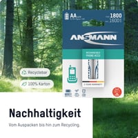 Nabíjateľné batérie Ansmann AA LR06 pre telefóny 1600 mAh 1,2 V Ni-MH – 2 ks – pre DECT telefóny, bezdrôtové telefóny a detské pestúnky 4