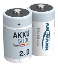 Nabíjateľná NiMH batéria Ansmann HR20 Mono D 1,2 V 5000 mAh – 2 ks – Nabíjateľný článok s nízkym samovybíjaním pre rádiá, reproduktory a hračky 1