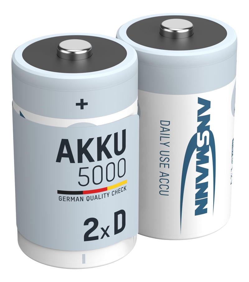 Nabíjateľná NiMH batéria Ansmann HR20 Mono D 1,2 V 5000 mAh – 2 ks – Nabíjateľný článok s nízkym samovybíjaním pre rádiá, reproduktory a hračky