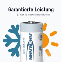 Nabíjateľná NiMH batéria Ansmann HR20 Mono D 1,2 V 5000 mAh – 2 ks – Nabíjateľný článok s nízkym samovybíjaním pre rádiá, reproduktory a hračky 4