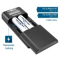 Univerzálna nabíjačka batérií Ansmann Powerline Vario X pre akumulátory do fotoaparátov, Li-Ion, LiPo, NiMH a 2x AA / 2x AAA batérie s nastaviteľným nabíjacím slotom, čierna 3
