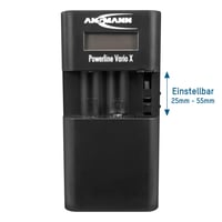 Univerzálna nabíjačka batérií Ansmann Powerline Vario X pre akumulátory do fotoaparátov, Li-Ion, LiPo, NiMH a 2x AA / 2x AAA batérie s nastaviteľným nabíjacím slotom, čierna 4