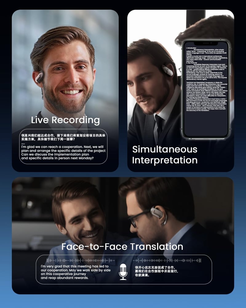 ANSTEN Fordító Fülhallgató Bluetooth 5.4, 144 Nyelvű Nyitott Füles Headset LCD Érintőképernyővel