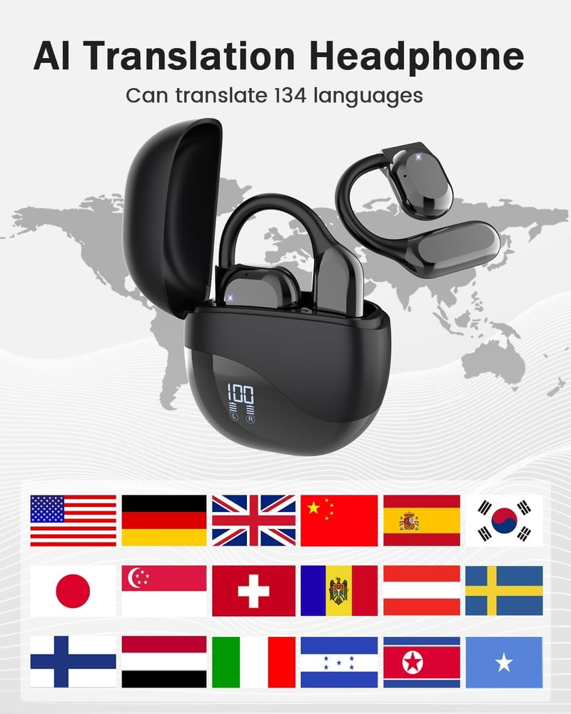 ANSTEN Valós Idejű Fordító Fülhallgató, 134 Nyelv Bluetooth Fordítás