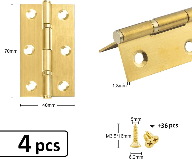 Anstore 4 db arany színű billenő pánt 70x40x1.3 mm csapágyas teherbíró ajtó ablak szekrény zsanér 24 csavarral
