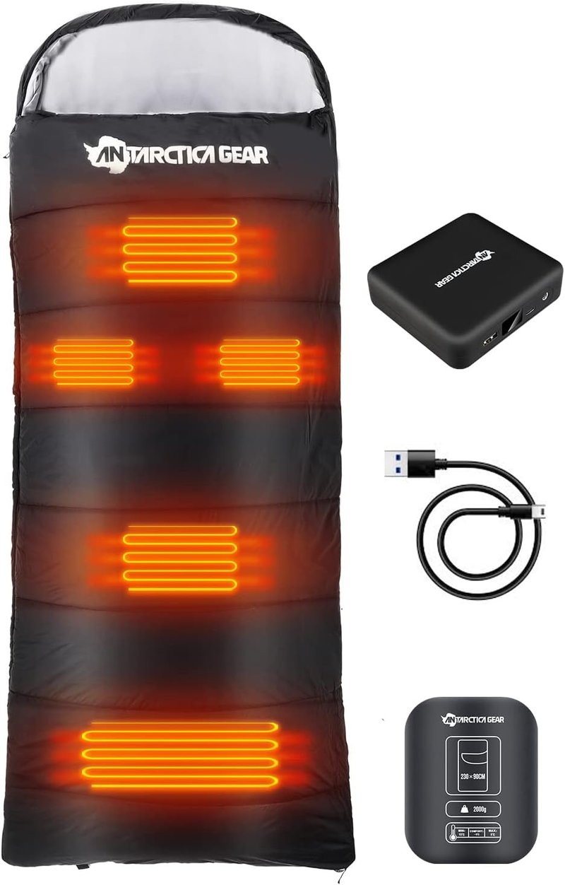 ANTARCTICA GEAR Fűthető Mumia Hálózsák 16000mAh Powerbank Fekete Kemping Utazás