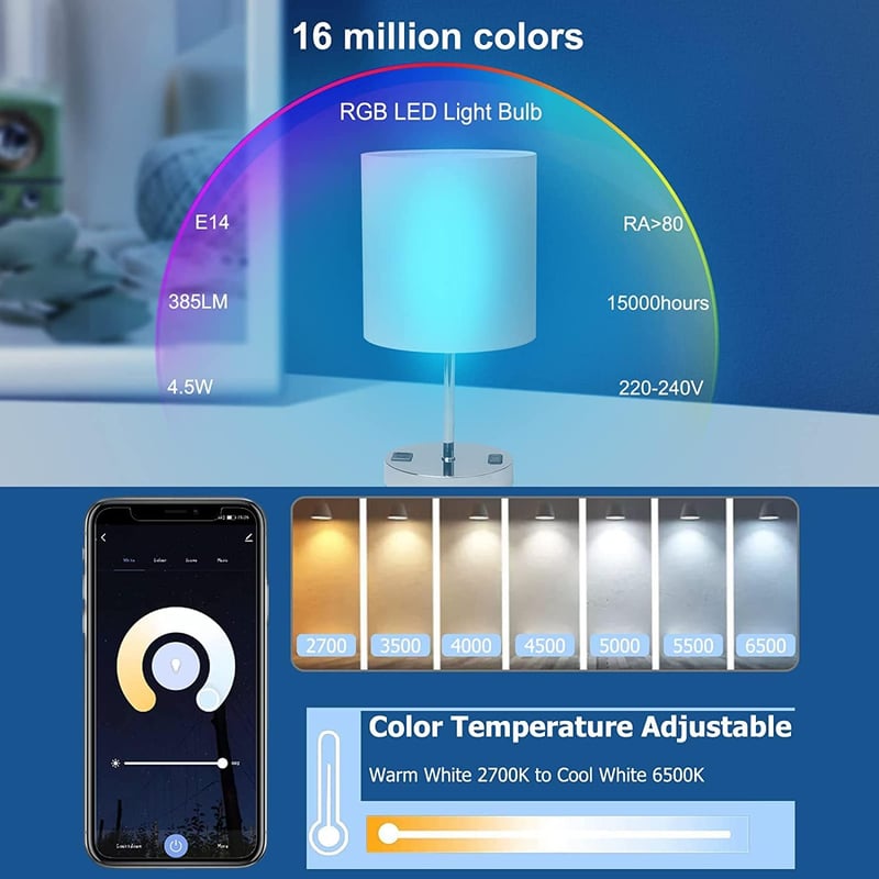 ANTELA E14 LED okos izzó WiFi RGB 16 millió szín távirányító hangvezérlés - E14-2
