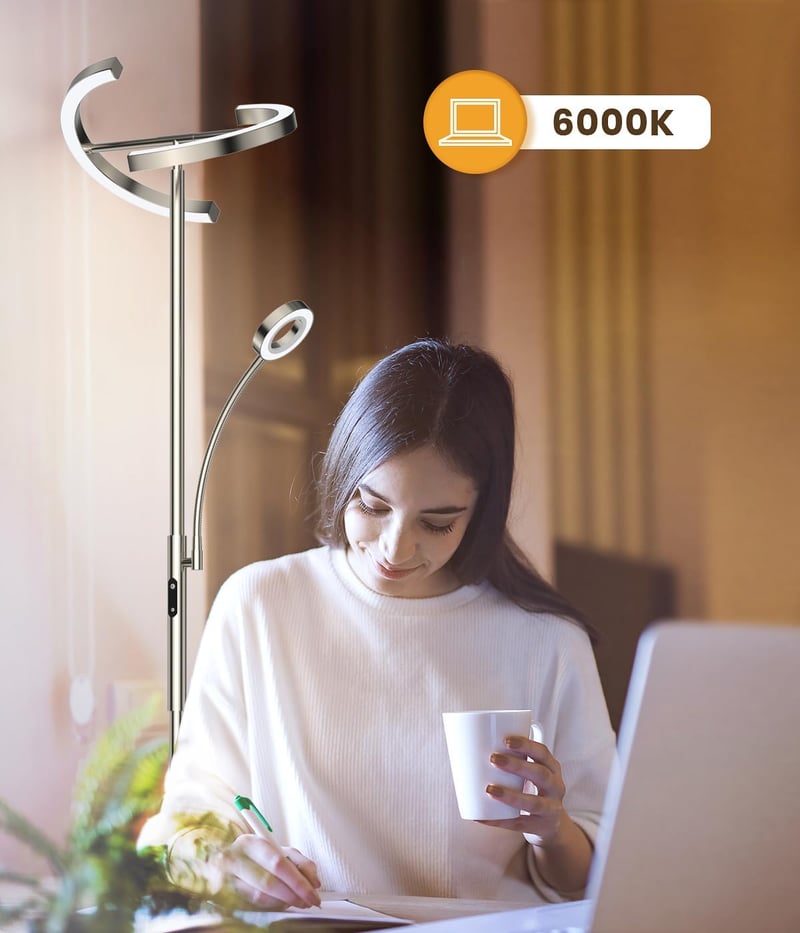 ANTENLICHT 2 az 1-ben Dimmelhető LED Állólámpa, Ezüst, 20W+7W Olvasólámpával, Távirányítós, 4 Színhőmérséklettel, 350° Forgatható, Nappali é
